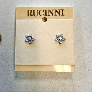 NWT - Blue Floral Crystal/Enamel Stud Earrings
